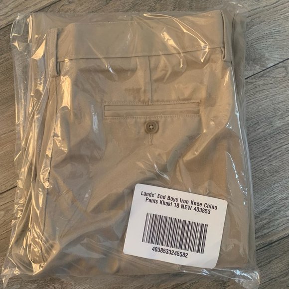 NWT LANDS' END BOY'S IRON KNEE BLEND FRONT CHINO PANTS KHAKI - Picture 10 of 16